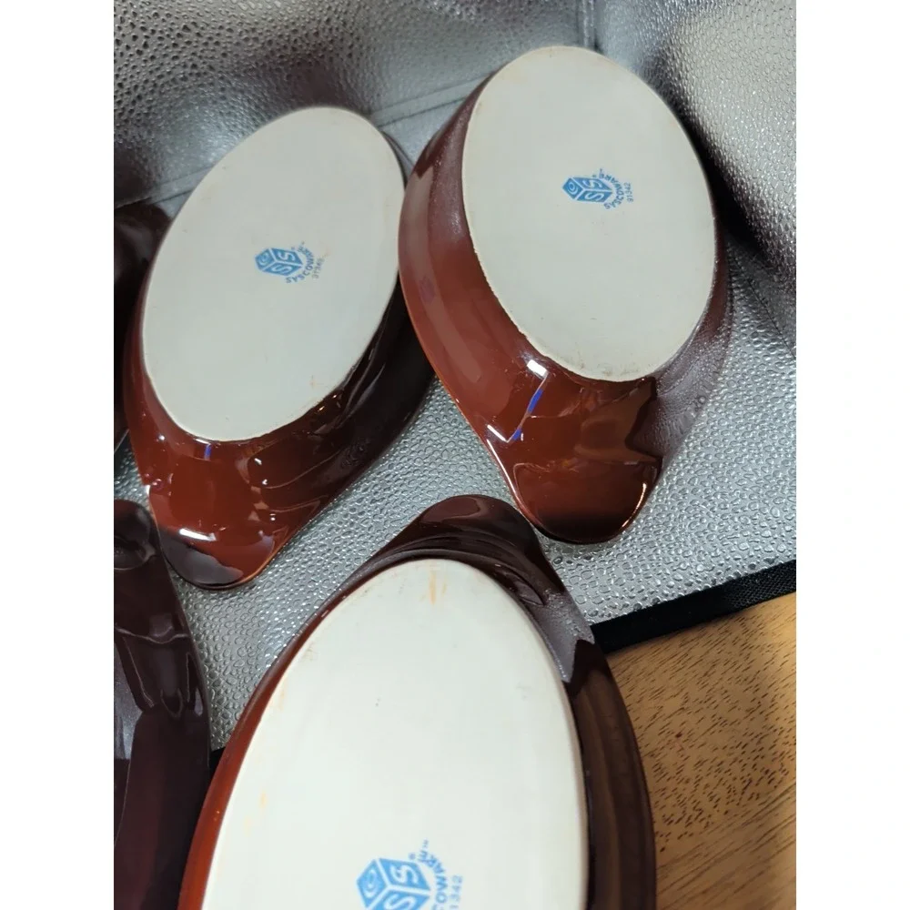 5 Brown Syscoware Individual Baking Au Gratin Casserole Dish Handles 91342 USA